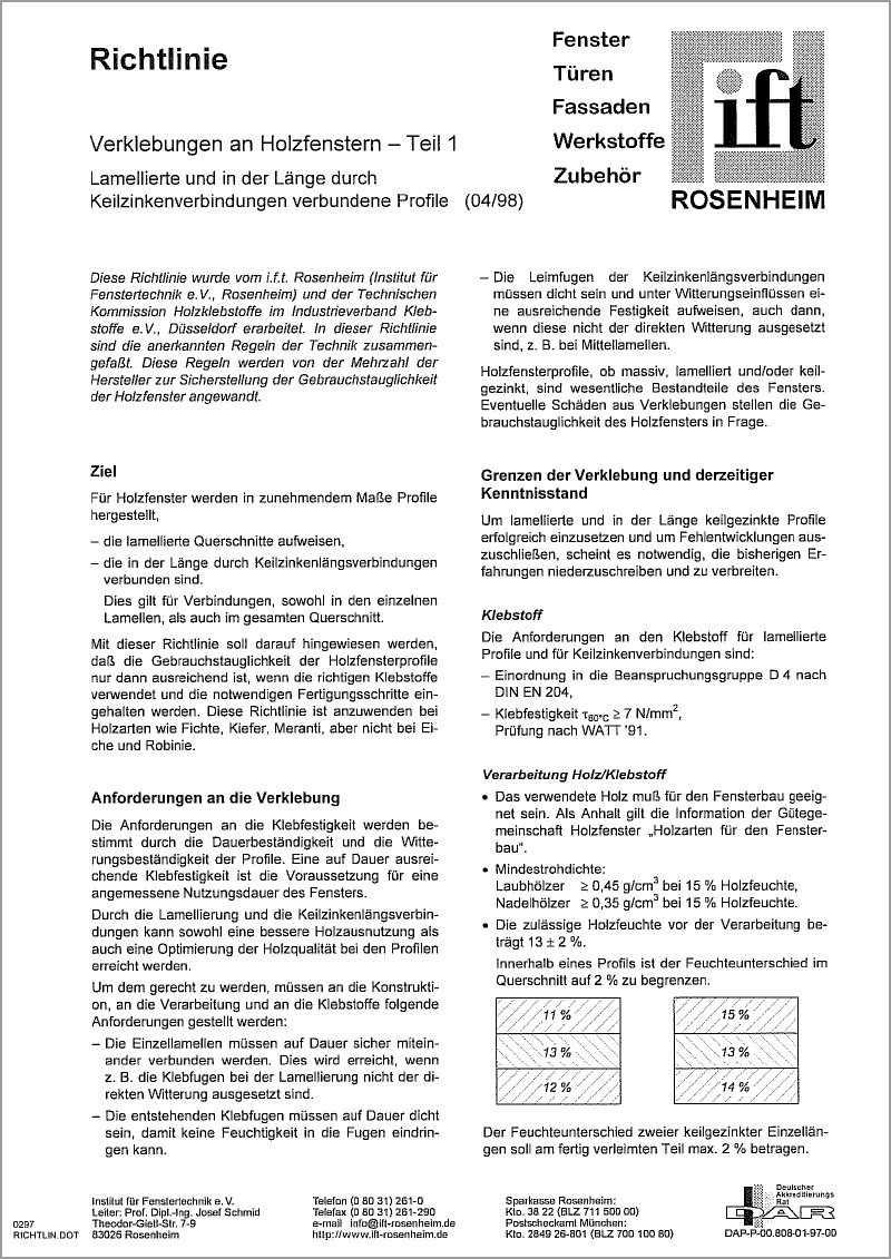 ift-Richtlinie – Verklebungen an Holzfenstern
