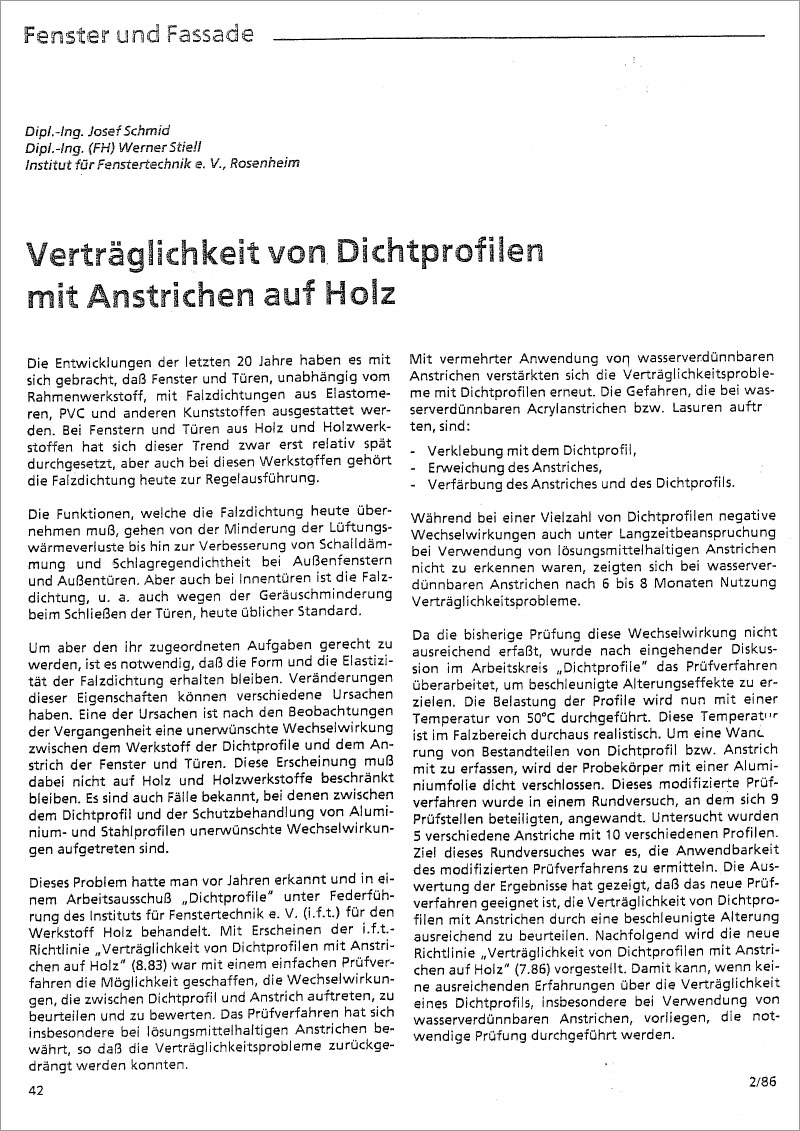 ift-Richtlinie – Verträglichkeit von Dichtprofilen mit Anstrichen auf Holz