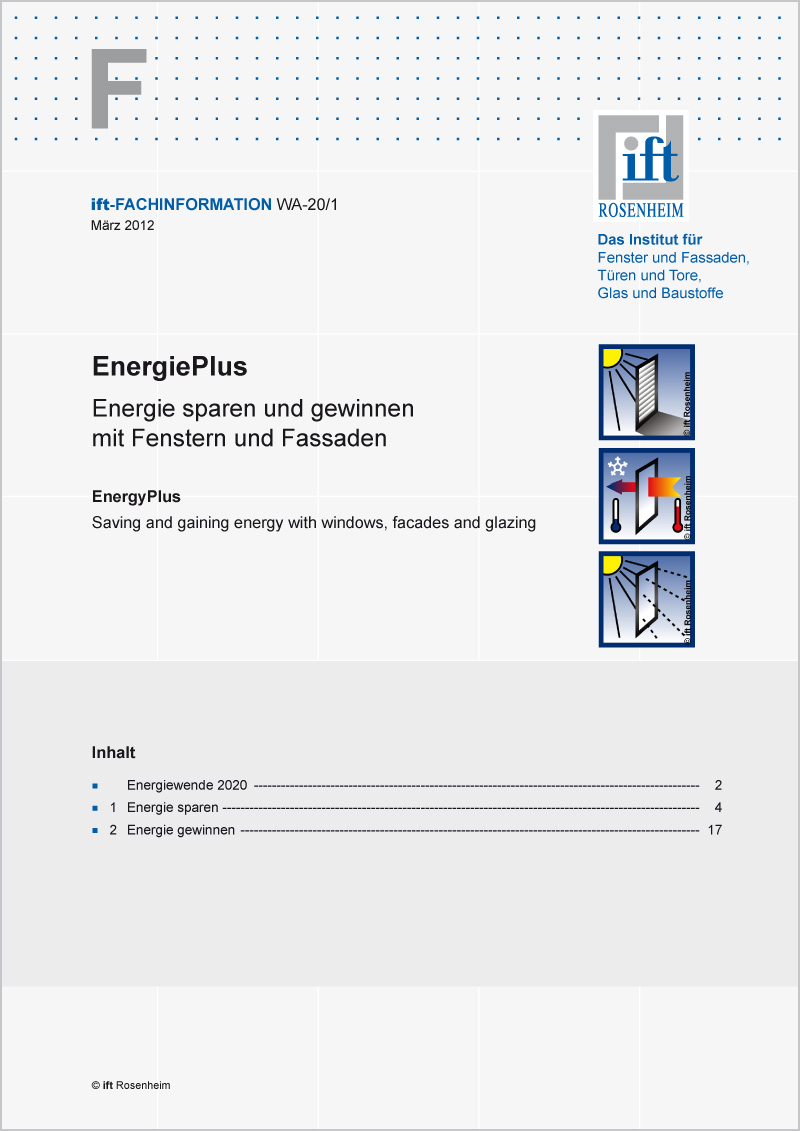 Fachinformation WA-20/1 EnergiePlus – Energie sparen + gewinnen mit Fenstern und Fassaden
